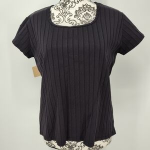 Fashion Bug Black Ribbed Short Sleeve Top Women's Large